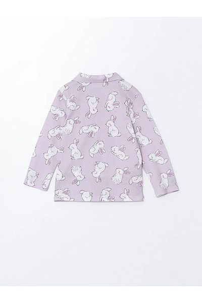 LC Waikiki Set de pijamale pentru fetiță, cu guler de cămașă liliac LCW
