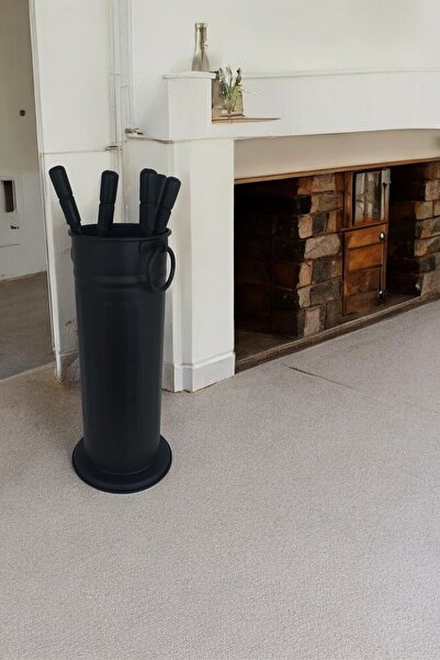 LUCKYHOMES Şömine Kova Maşa Seti Dekoratif Mat Siyah. Villa Bungalov Dış Meka...