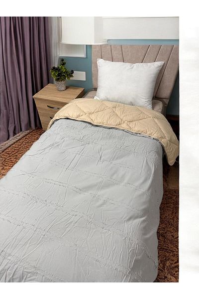 Clasy 100% Cotton Ranforce Single Double Sided Quilt Avola V3 Gray-Cream Plain Pattern