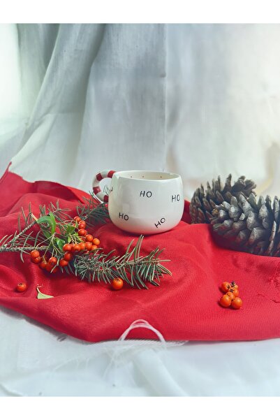 Melouro Ho Ho Ho Yazılı El Yapımı Kulplu Seramik Kupa, Yeni Yıl Kupa