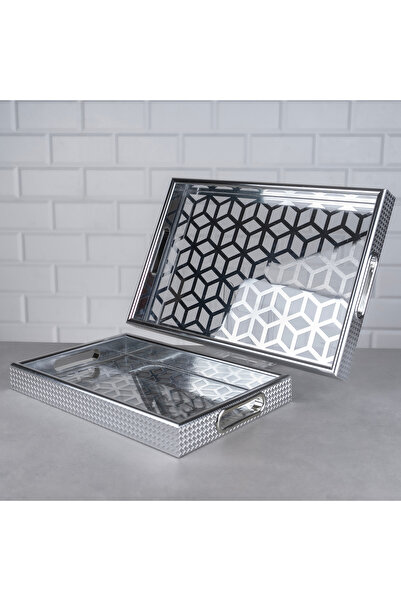 Genel Markalar 2'li Akrilik Tepsi, Lazer İşlemli, Altın Renk, Dikdörtgen, Şık...