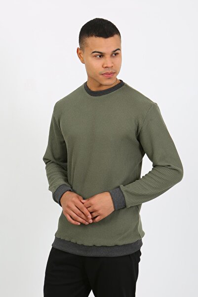 Akbeniz Чоловічий хакі піжамний комплект - довгий рукав, манжети, бавовна 6870