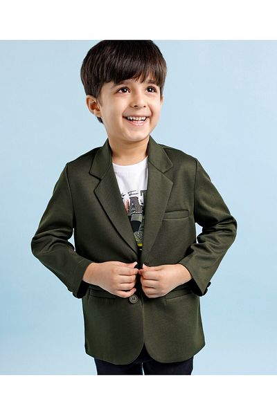 Babyhug Full Sleeves Party Wear Blazer With Graphic Printed T-Shirt - Green & White