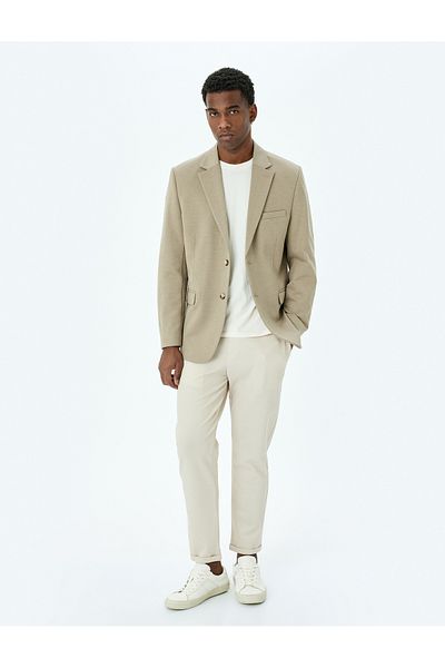 Koton Mono Neck Long Sleeve Buttoned Classic Slim Fit Blazer Jacket