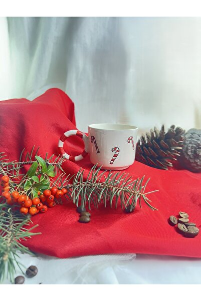 Melouro Christmas Walking Stick Candy Handmade Ceramic Mug with Handle, New Y...