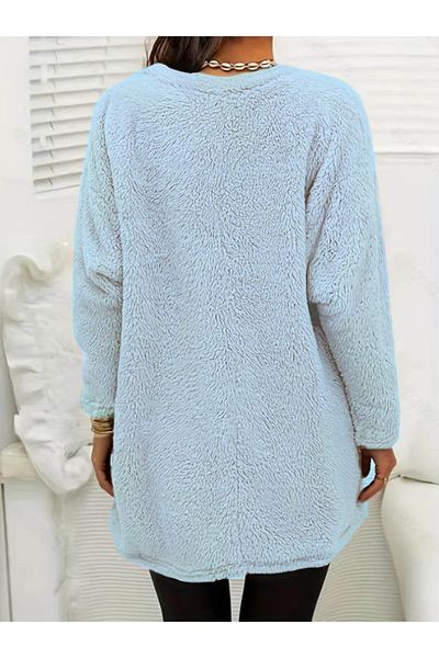 MODAVERA Women's Long Sleeve Round Neck Plush Blouse with Pockets