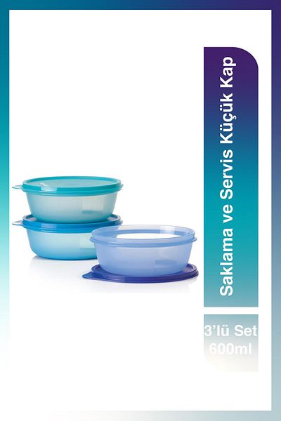 Tupperware Üç Şekerpare 600 مل * 3 ألوان أزرق داكن وأخضر وأزرق