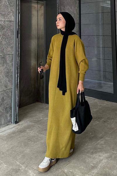 lamelif Gray Balloon Sleeve Knitwear Dress