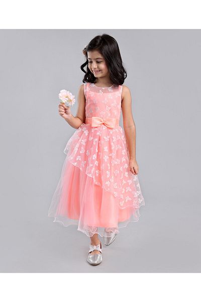 Babyhug Party Shimmered Frock - Peach