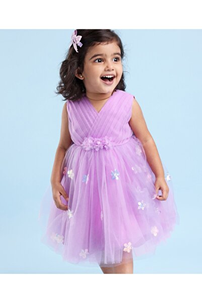 Babyhug فستان توتو بدون أكمام لحفلات الزفاف مع زينة من الترتر - لافندر