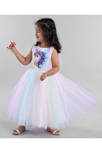 Babyhug Sleeveless Sequins Detailing Party Gown - Multicolour