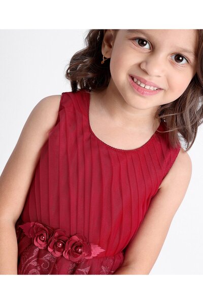 Babyhug Sleeveless Party Wear Frock Embroidered - Red