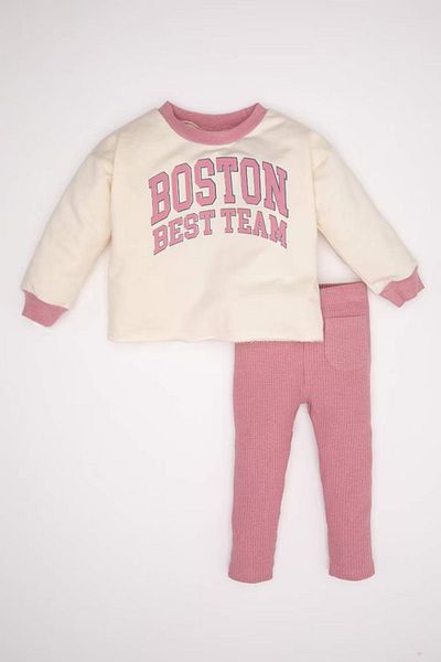 DeFacto Baby Girl 2-Piece Set Crew Neck Printed Sweatshirt Elastic Waist Tights D2851A524Au