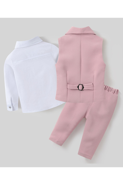 Kookie Kids 3 Piece Suit With Solid Shirt Waistcoat Trousers & Bow Tie - Pink
