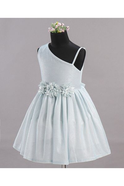 Babyhug Party Wear Sleeveless Frock Floral Appliques - Light Blue