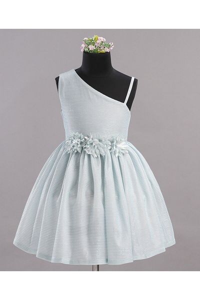 Babyhug Party Wear Sleeveless Frock Floral Appliques - Light Blue