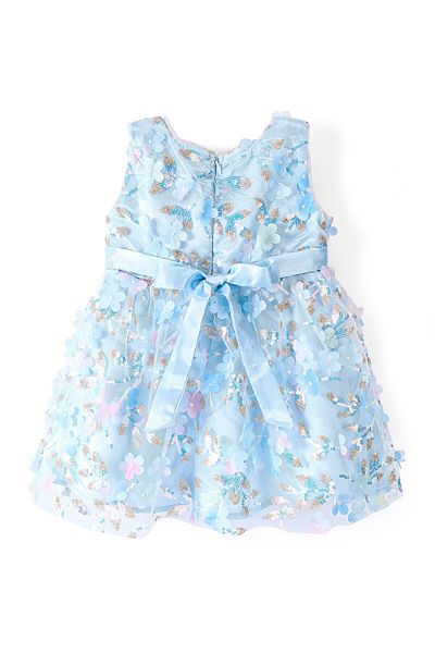 Bonfino Flower Applique Fit and Flare Party Wear Dress - Blue
