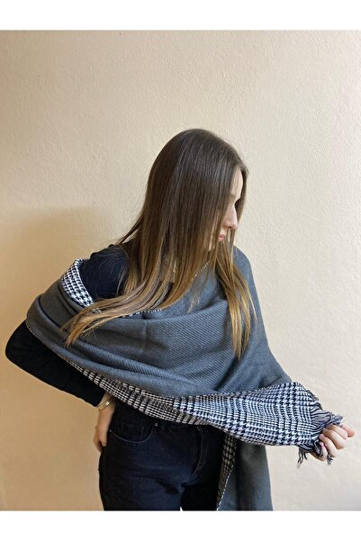 sema aksesuar رمادي أبيض أسود ثنائي الاتجاه متعرجة واسعة شرابة شال الكتف الشت...