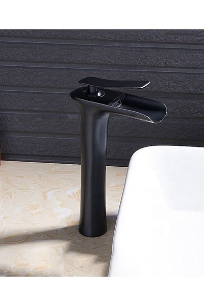 yediyapı Seven Build Market Waterfall Black Bowl Sink Faucet (Long)