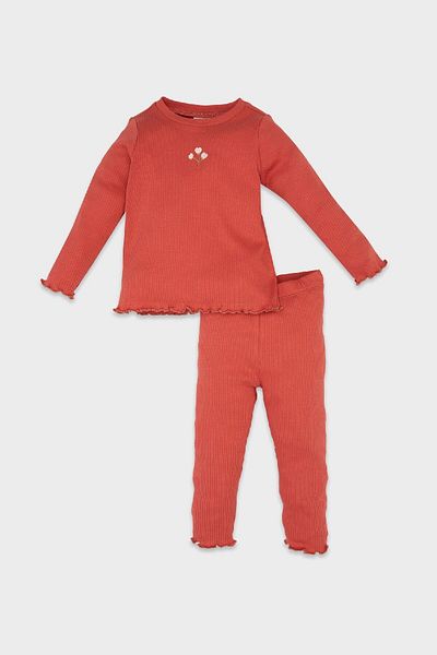 DeFacto Baby-Mädchen-Langarm-T-Shirt mit Blumenstickerei, geripptes Camisole-Leggings-Oberteil-Set