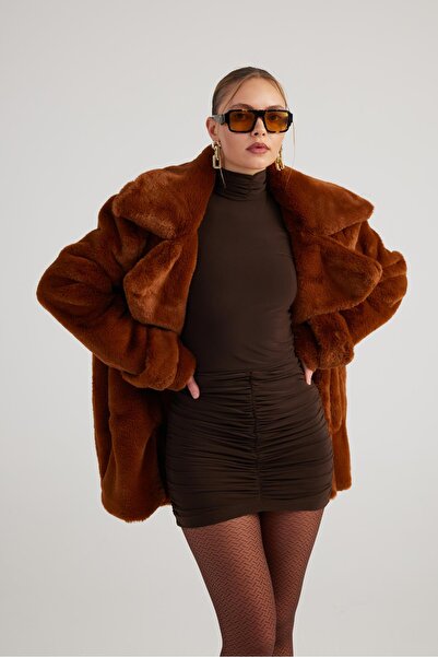 HOLLY LOLLY Brown Faux Mobby Fur Jacket - Lined