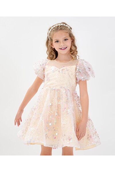 Kookie Kids Sequin Embellished Party Dress - Cream