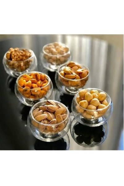 Janset 6 Pieces Glass Double Walled Bowl Set - Sugar Bowl, Jam Bowl, Sauce Bowl and Snack Bowl