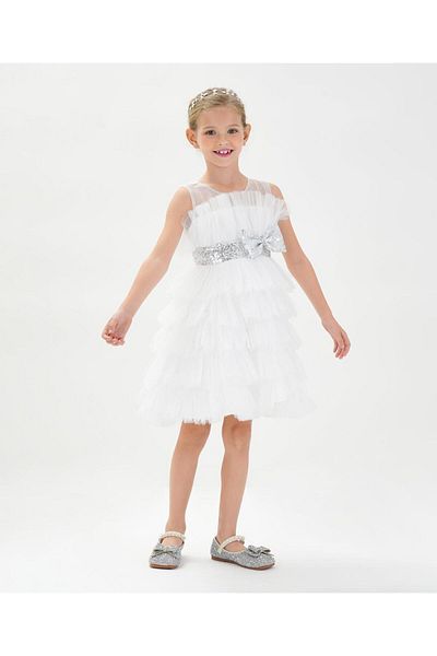 Kookie Kids Embellished Bow Party Dress - White