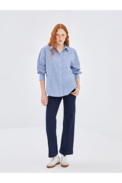 LC Waikiki Peak Yeni Sezon Çizgili Oversize Poplin Kadın Gömlek