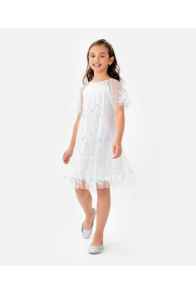 Primo Gino Sequin Detail Party Wear Dress - White