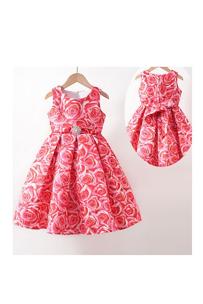 Kookie Kids Rose Print Party Dress - Red
