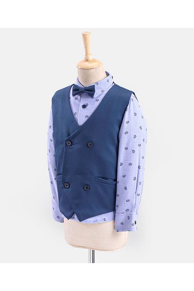 Babyhug Lycra Blend Full Sleeves Party Suit Ship Print- Blue  Grey