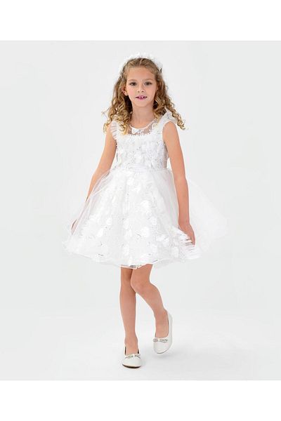 Kookie Kids Butterfly Applique & Embellished Party Dress - White