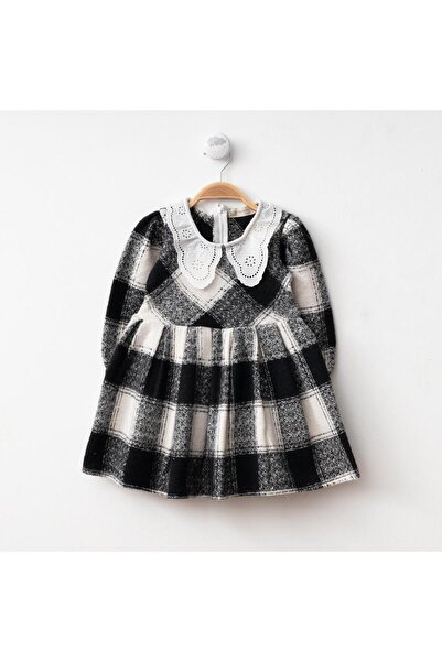 warba Dantel Yaka Kışlık Oduncu Ekose Desen Pileli Kız Çocuk Elbise