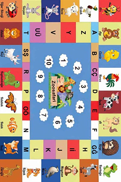 Aden Öğretici Çocuk Oyun Halısı Kaymaz Makinede Yıkanabilir Eğitici Bebek Ve ...