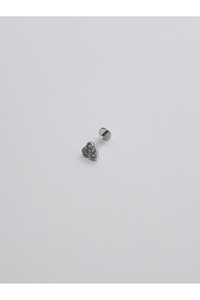 Set Stainless Steel''Heart'' Tragus Earrings with Shiny Stone Detail - 5 mm Length