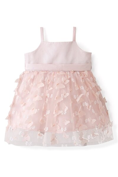 Bonfino Sleeveless Fit & Flare Party Wear Dress with Butterfly Applique -Peach