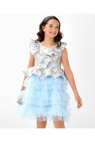 Kookie Kids Flower Frill Party Dress - Blue
