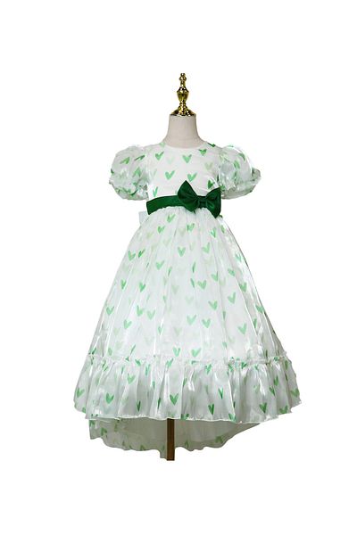 Kookie Kids Heart Print Party Gown - White