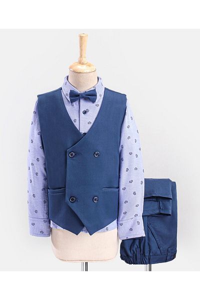Babyhug Lycra Blend Full Sleeves Party Suit Ship Print- Blue  Grey