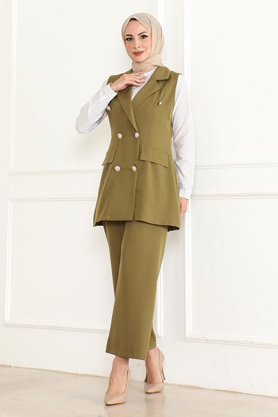 Modamihram Khaki Double Set - Button Detail, Model 19231