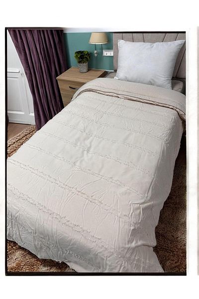 Clasy 100% Cotton Ranforce Single Double Sided Quilt Avola V5 Cream Plain Pattern