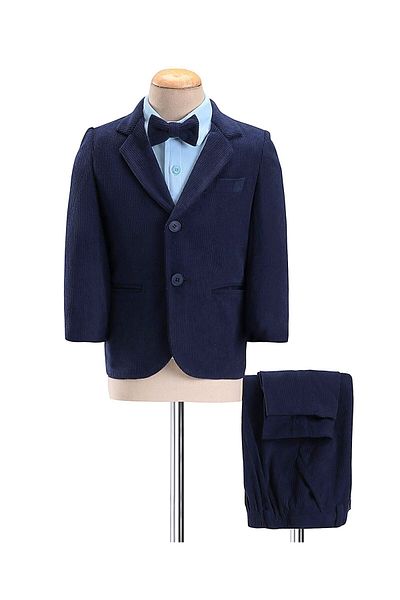 Babyhug Woven Full Sleeves Three Piece Solid Colour Party Suit with Bow - Navy Blue & Light Blue