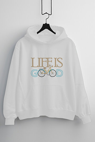 Zestia Hanorac unisex, cu imprimeu „Life is Good”, croială normală, 100% bumb...