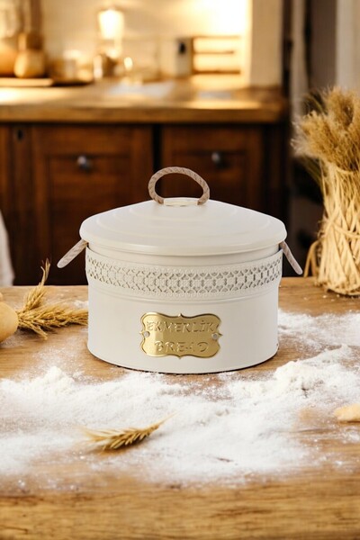 Milenay Metal Bread Holder with Vintage Pattern Rope Handles, Bread Storage C...
