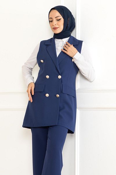 Modamihram Indigo 19231 - Double Suit Set with Button Detail