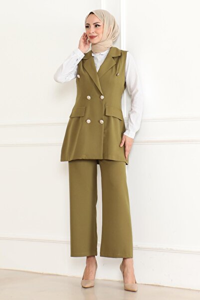 Modamihram Khaki Double Set - Button Detail, Model 19231