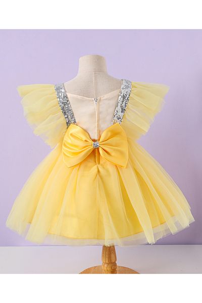 Kookie Kids Embellished Neckline Frill Party Dress With Headband - Yellow