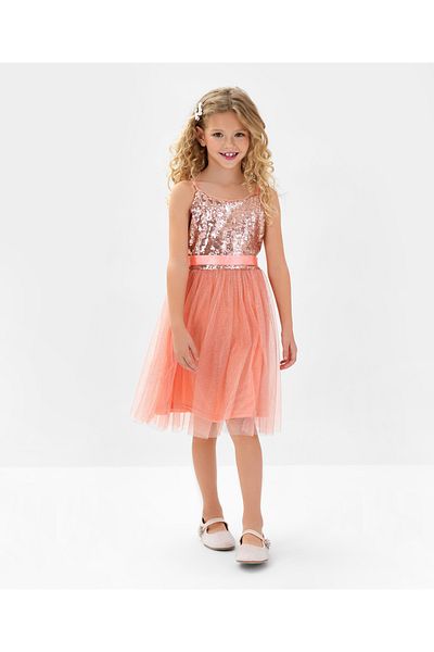 Primo Gino Sleeveless Party Frock with Sequin Detailing - Champagne