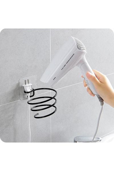 Alper Banyo Adhesive Black Bathroom Blow Dryer Organizer |   Stylish Design |   Easy Assemble